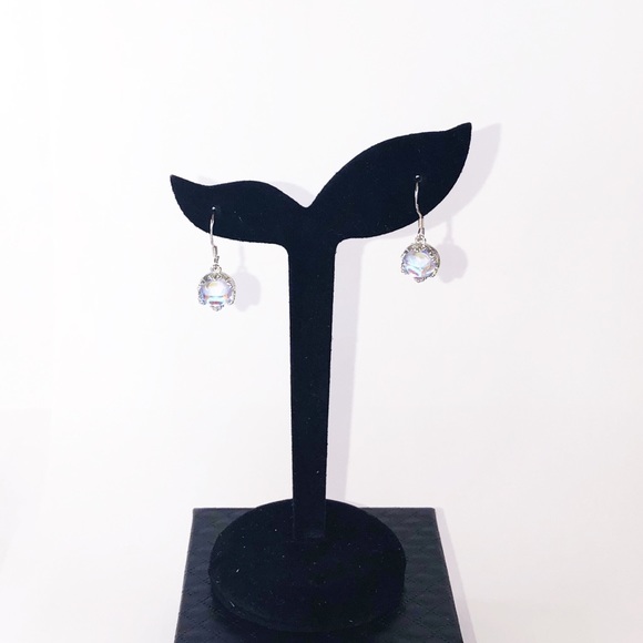 <CLEARANCE>925 Sterling Silver Round Moonstone Drop Earrings - Picture 4 of 9